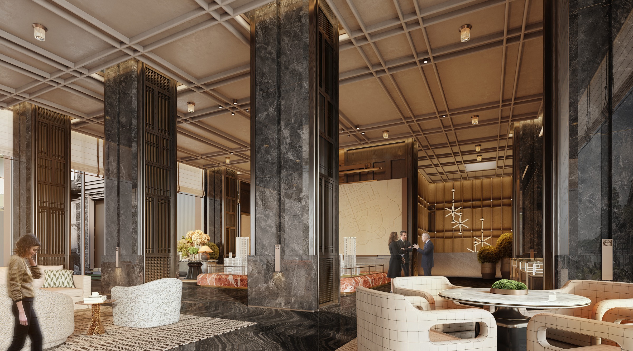 天瀑华府售楼部 · 洽谈区(斜向视角) / Lounge - angled view